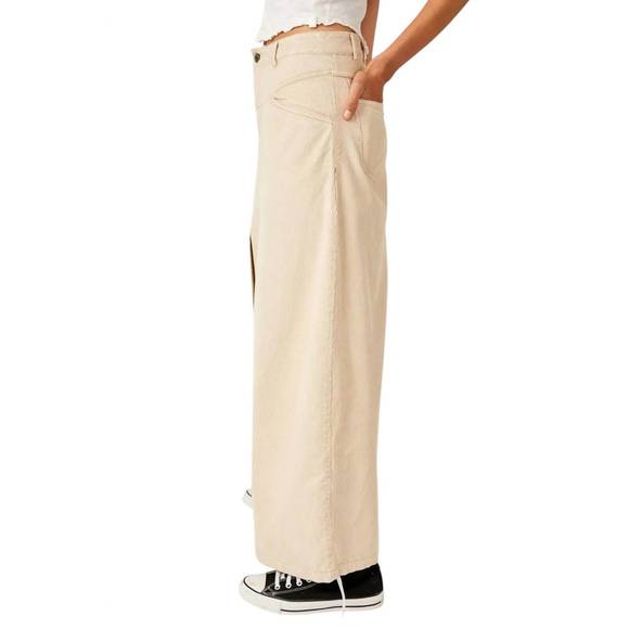 NEW FREE PEOPLE come as you are cord maxi skirt in beige - Picture 2 of 3